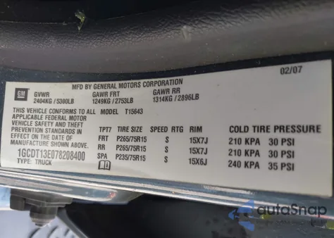 2007 Chevrolet Colorado Lt z USA, uszkodzony, nr VIN 1GCDT13E078208400